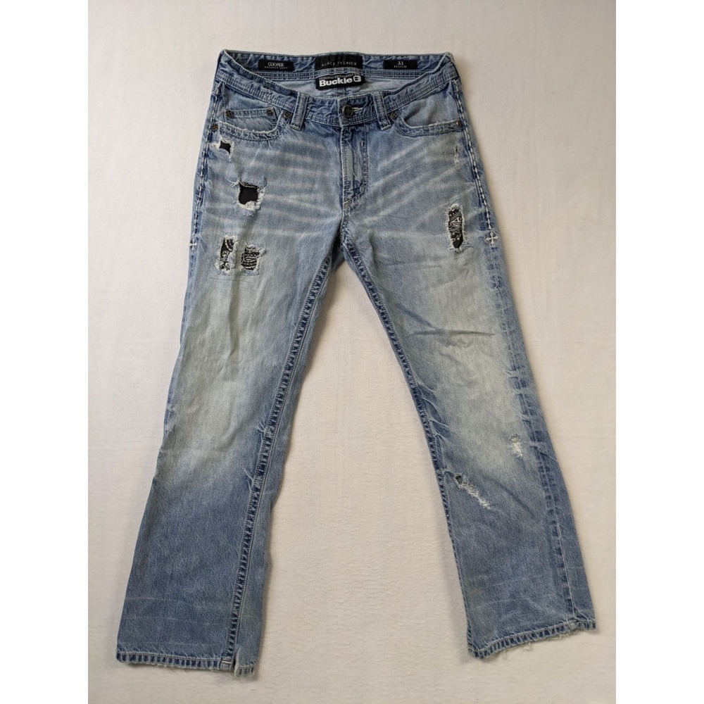Affliction Buckle Black Premium Mens Cooper Relaxed‎ Boot Jeans 33 Distressed